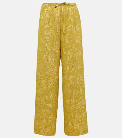 Dries Van Noten Metallic Floral Brocade Straight-leg Pull-on Trousers In Gold