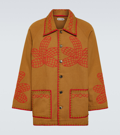 Bode Field Maple Embroidered Cotton Coat In Brred Brown Red