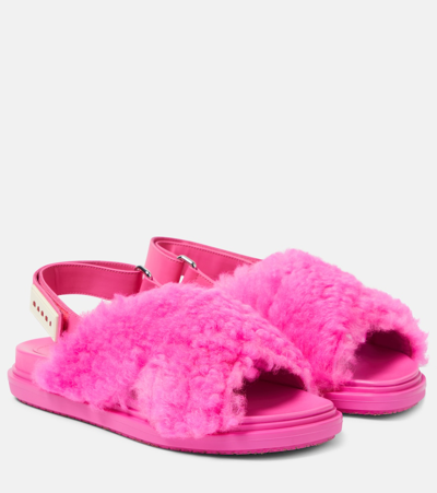 Marni Fussbett Shearling Sandals In Pink
