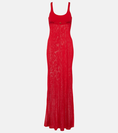 Jacquemus La Robe Maille Oranger Jersey Long Dress In Red