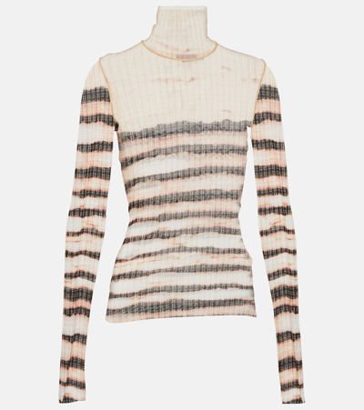 Jean Paul Gaultier Beige Knwls Edition Striped Turtleneck In Ecru And Brown