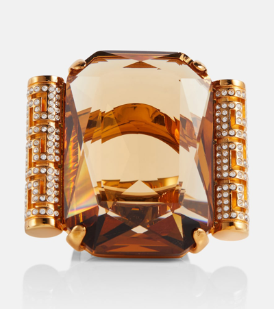 Versace Women's Greca Goldtone & Glass Crystal Cocktail Ring In Gold Topaz