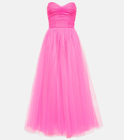 Monique Lhuillier Strapless Tulle Gown In Pink