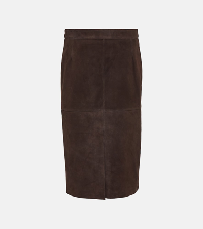 Totême Paneled Suede Midi Skirt In Chocolate