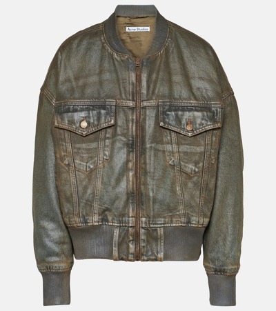 Acne Studios Coated Denim Bomber Jacket In Blue