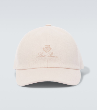 Loro Piana Logo Cashmere Velvet Baseball Cap In Beige