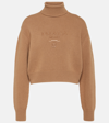Prada Logo Wool And Cashmere Turtleneck Sweater In Brown