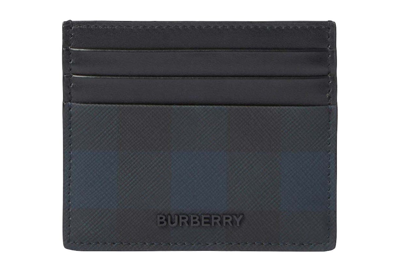 Pre-owned Burberry Check Card Case Navy