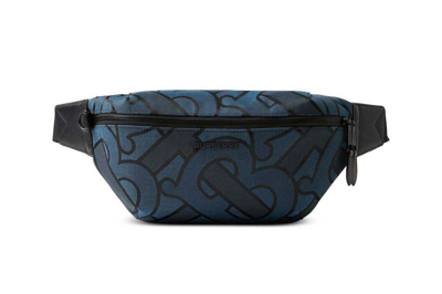 Pre-owned Burberry Sonny Monogram-jacquard Belt Bag Blue