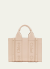 Chloé Woody Mini Eco Linen Tote Crossbody Bag In Cement Pink