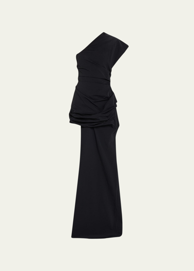 Christopher Esber Calero One-shoulder Draped Twill Mini Dress In Black