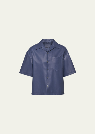 Prada Nappa Leather Shirt In Aviation Blue