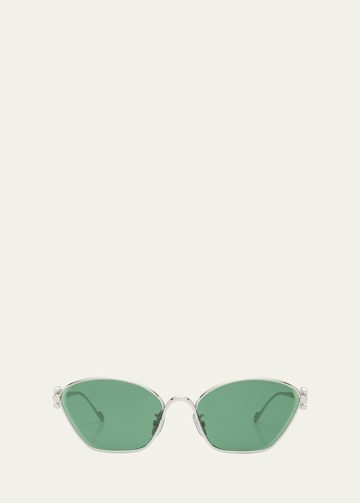 Loewe Anagram Silver Metal Cat-eye Sunglasses In Spall/grn