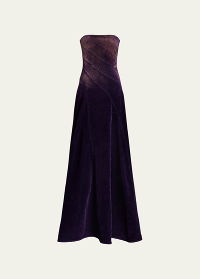 Ralph Lauren Breyson Flocked Denim Evening Dress In Aubergine
