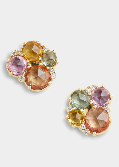 Jamie Wolf 18k Yellow Gold Rose-cut Multicolor Sapphire And Diamond Stud Earrings In Yg