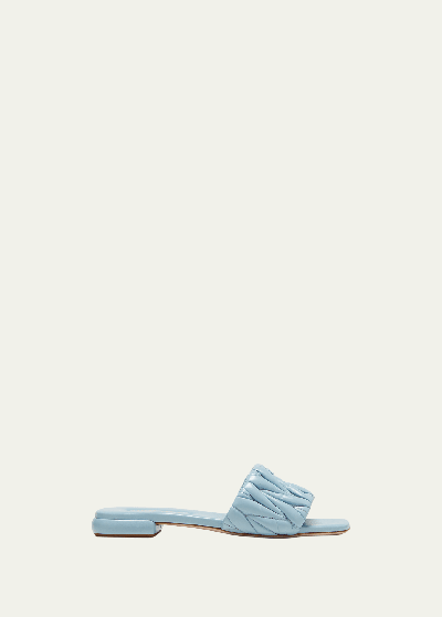 Miu Miu Matelassé Nappa Leather Slides In Light Blue