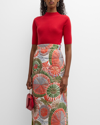 Frances Valentine Marie Mock-neck Short-sleeve Sweater In Red