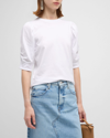 Frame Frankie Ruched Puff Sleeve Tee In Blanc