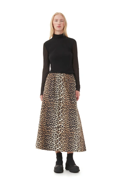 Ganni Leopard Printed Elasticated Maxi Skirt In Brown
