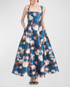 SACHIN & BABI AUDREY SLEEVELESS FLORAL-PRINT MIKADO GOWN