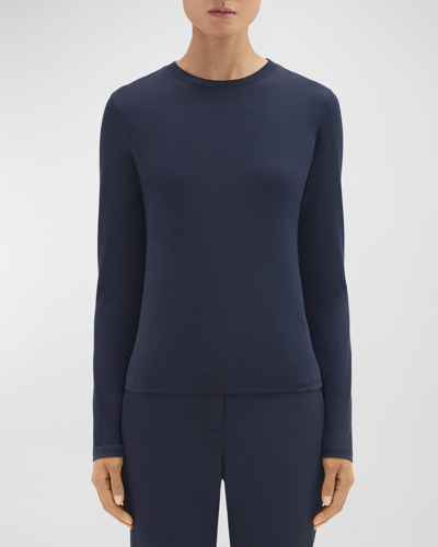 Theory Tiny Long-sleeve Tee In Organic Cotton In Nocturne Navy