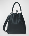 Callista Drawstring Grained Leather Bucket Bag In Black