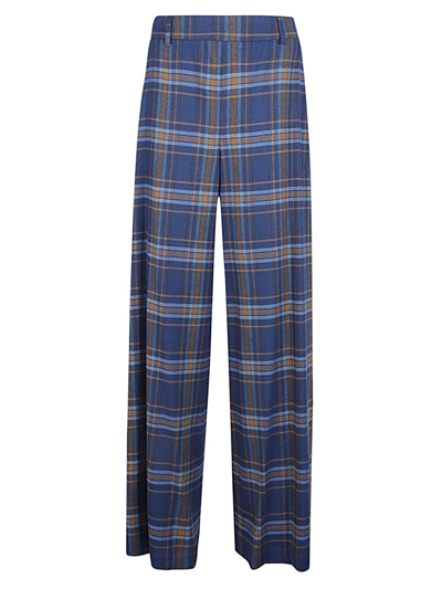 Niu' Wide Leg Checked Trousers In Blue