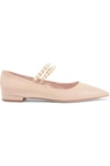 MIU MIU FAUX PEARL-EMBELLISHED PATENT-LEATHER POINT-TOE FLATS