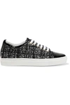 LANVIN PATENT LEATHER-TRIMMED TWEED SNEAKERS