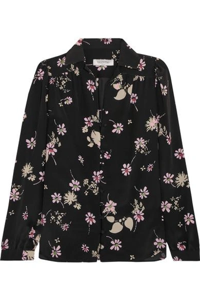 Valentino Floral-print Silk Crepe De Chine Blouse In Black