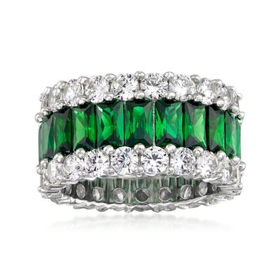 Ross-simons Simulated Emerald And Cz Eternity Band In Sterling Silver In Green