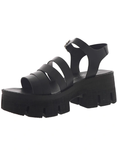 Chinese Laundry Low Down Womens Leather Buckle Platform Sandals In Black