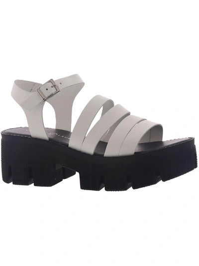 Chinese Laundry Low Down Womens Leather Buckle Platform Sandals In White