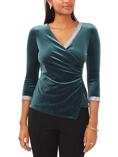 Msk Petites Womens Jeweled V-neck Wrap Top In Green