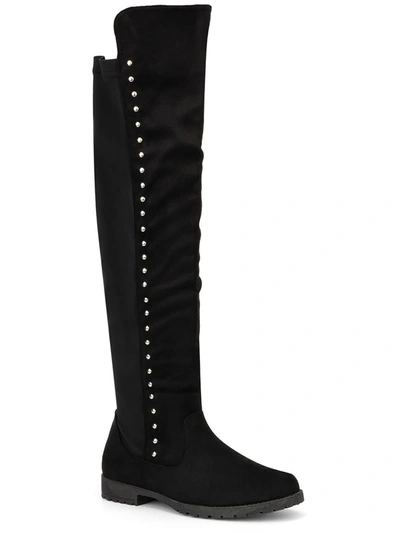 Olivia Miller Andrea Womens Faux Suede Studded Over-the-knee Boots In Black