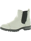 Nina Womens Leather Round Toe Ankle Boots In White
