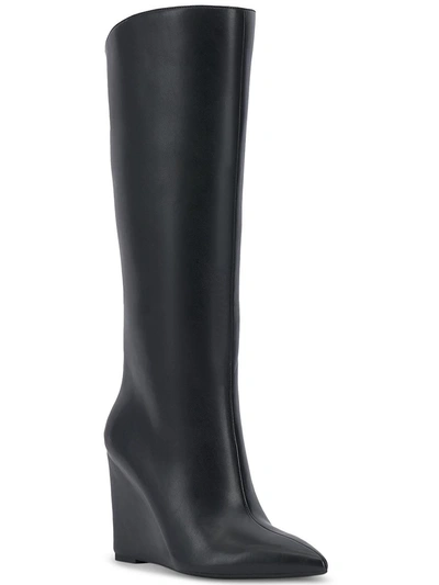 Inc Appile Womens Faux Leather Pointed Toe Knee-high Boots In Black