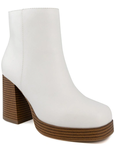 Sugar Womens Faux Leather Embossed Ankle Boots In White