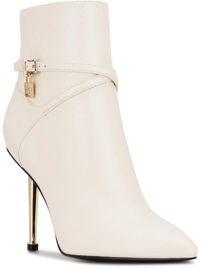 Nine West Womens Faux Leather Embellished Booties In White