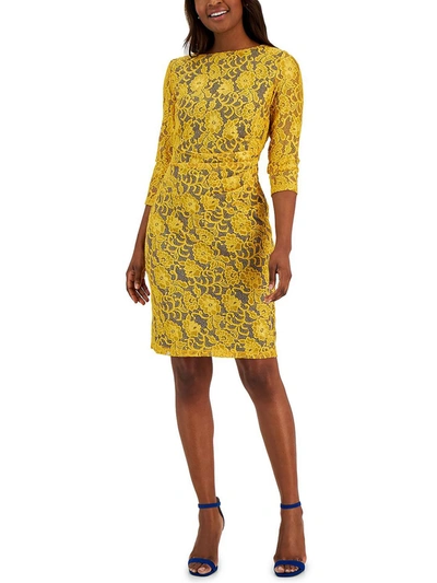 Kasper Womens Lace Calf Midi Dress In Yellow
