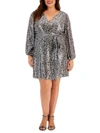 TAYLOR PLUS WOMENS SEQUINED ANIMAL PRINT COCKTAIL AND PARTY DRESS