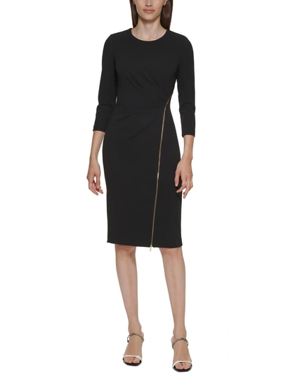 Calvin Klein Petites Womens Zipper Detail Mini Sheath Dress In Black
