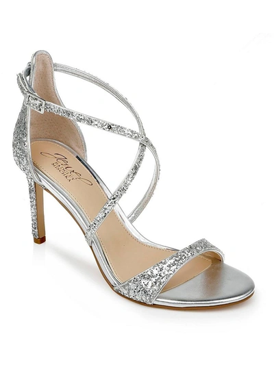 Jewel Badgley Mischka Dimitra Womens Glitter Ankle Strap Pumps In Silver