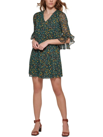 Calvin Klein Petites Womens Floral Mini Shift Dress In Green