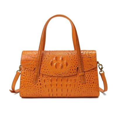 Tiffany & Fred Paris Tiffany & Fred Alligator Embossed Leather Satchel/shoulder Bag In Orange