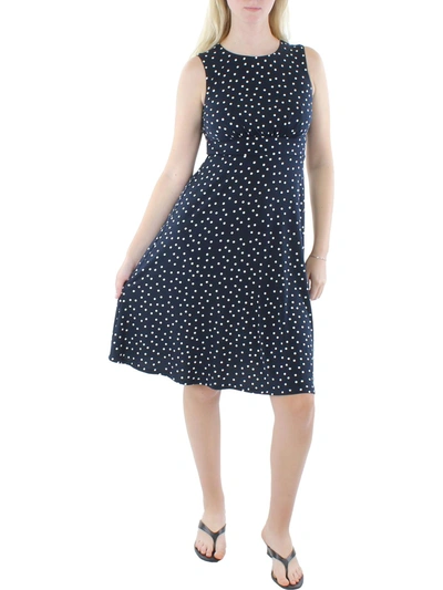 London Times Petites Womens Ruched Midi Fit & Flare Dress In Blue