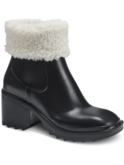 Inc Eadin Womens Faux Fur Lined Faux Fur Trim Rain Boots In Black