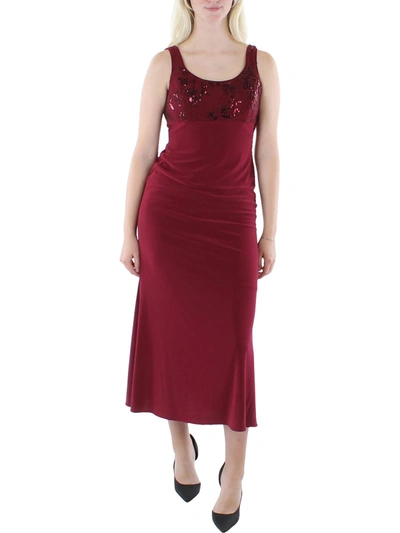 R & M Richards Petites Womens Knit Sequined Midi Dress In Red
