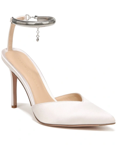 Veronica Beard Lisa Bracelet Chain Leather & Satin Sandal In White