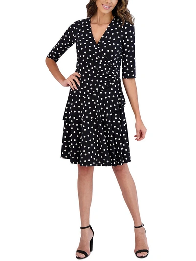 Signature By Robbie Bee Womens Dotted Tiered Mini Dress In Black